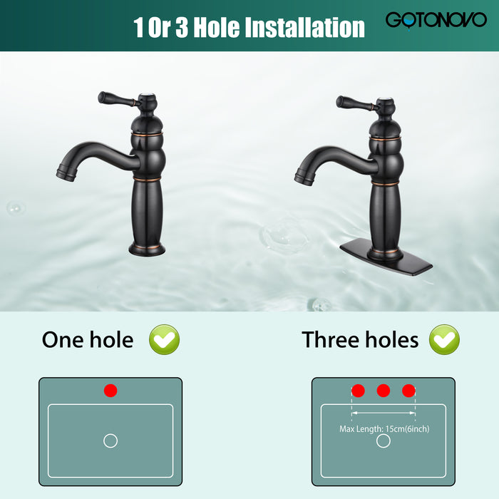 gotonovo  Bathroom Lavatory Vessel Sink Faucet Single Hole 1 Lever Vintage Vessel Mixer Tap Retro Hot and Cold Water Solid Brass Pop-up Drain Included Deck Mounted