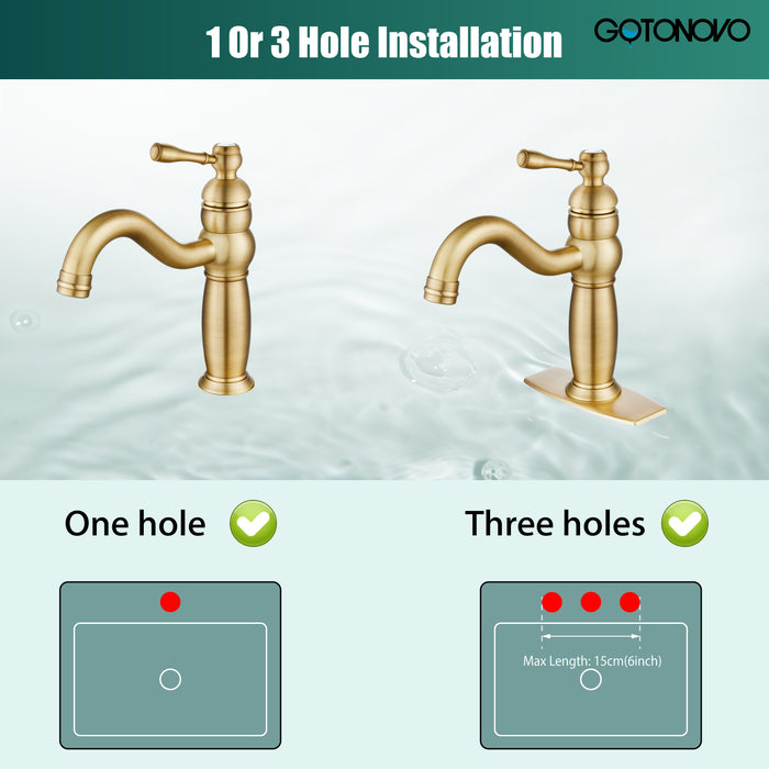 gotonovo  Bathroom Lavatory Vessel Sink Faucet Single Hole 1 Lever Vintage Vessel Mixer Tap Retro Hot and Cold Water Solid Brass Pop-up Drain Included Deck Mounted