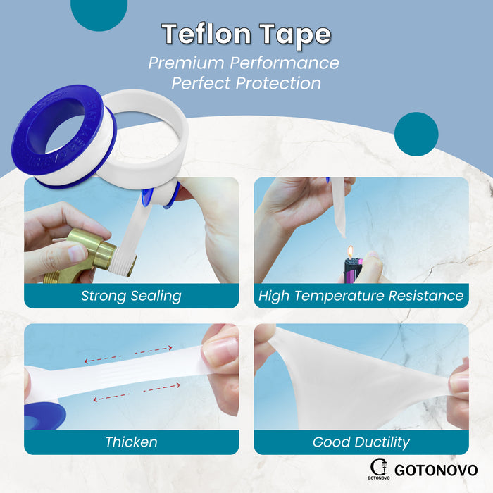 gotonovo Teflon Tape Plumbing, PTFE Industrial Thread Sealant Tape, Water Shower Hose Pipe Seal Tape, Transparent Anti-Leaking Sealant, 520" Length,1/2 Inch Width, White