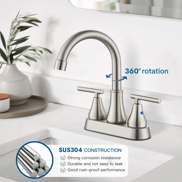 Bathroom Faucets 4 Inch Centerset Bathroom Sink Faucet Deck Mounted Swivel Spout Vanity Lavatory Faucet with Pop-Up Drain 2 Handle Utility Rv Sink Faucet