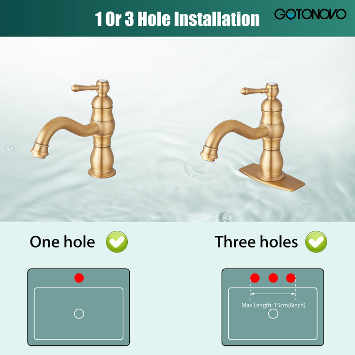 gotonovo Bathroom Sink Faucet Brass Bathroom Faucet Single Hole One Handle with Overflow Pop Up Drain Assembly Deck Mount Lavatory Vanity Mixer Tap with Panel