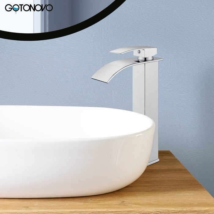 gotonovo Tall Waterfall Bathroom Vessel Sink Faucet Modern Bathroom Vanity Faucet Single Handle Single Hole Farmhouse Bar Mixer Tap Washbasin Faucet Deck Mount