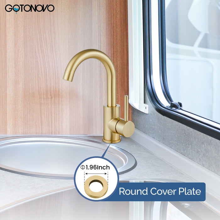 gotonovo Bar Sink Faucet Single Hole Bathroom Kitchen Small RV Sink Faucet Deck Mount SUS304 Lavatory Mixer Tap Single Handle One Hole 360 Degree Swivel Spout Lavatory Sink Faucet
