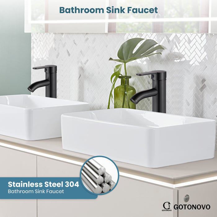 gotonovo Bathroom Vessel Sink Faucet Single Handle Lavatory Vanity Deck Mount Sink Tap with Pop Up Drain( Tall Type& Short Type)