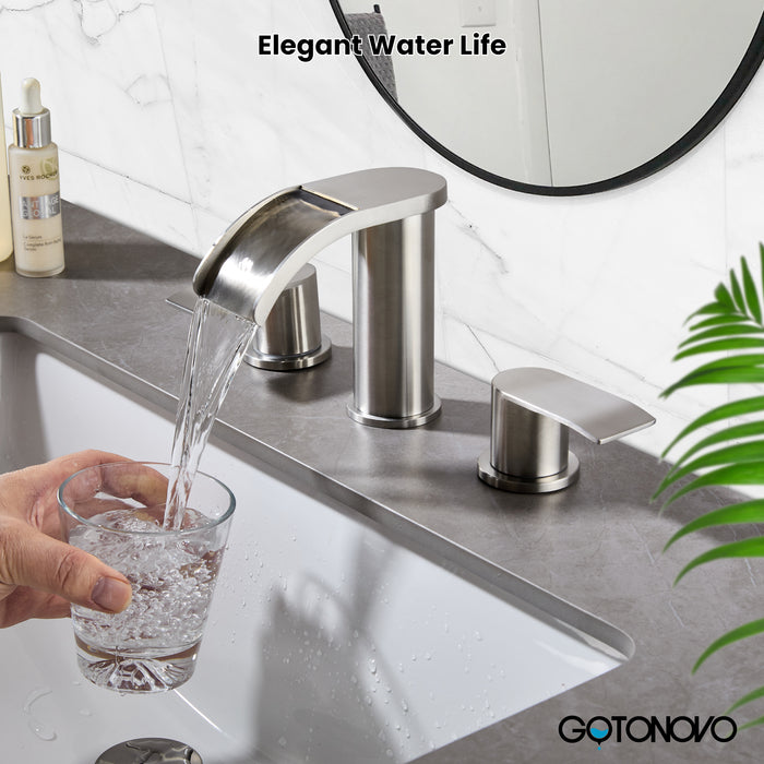 gotonovo 8 inch Waterfall Widespread Bathroom Faucet Set Bathroom Sink Faucet 3 Hole 2 Handle Vanity Lavatory Deck Mount with Pop Up Drain and Water Supply Lines