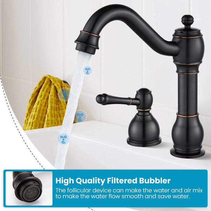 gotonovo 8 Inch Widespread Bathroom Faucets for Sink 3 Hole 2 Lever Handle Deck Mount with Pop Up Drain Hot and Cold Water Supply Lines