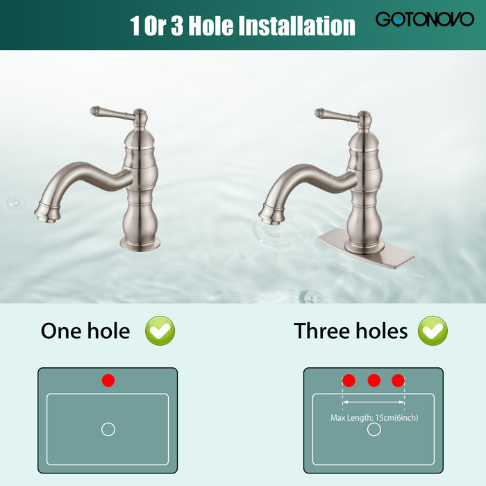 gotonovo Bathroom Sink Faucet Brass Bathroom Faucet Single Hole One Handle with Overflow Pop Up Drain Assembly Deck Mount Lavatory Vanity Mixer Tap with Panel