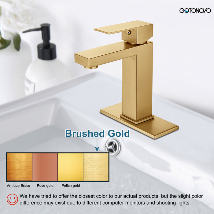 gotonovo Bathroom Sink Faucet Single Handle 1 Hole One Lever Stainless Steel SUS304 Commercial Deck Mount Lavatory Mixer Tap Include Pop Up Drain and Cover Plate