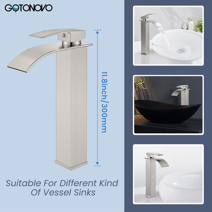 gotonovo Tall Waterfall Bathroom Vessel Sink Faucet Modern Bathroom Vanity Faucet Single Handle Single Hole Farmhouse Bar Mixer Tap Washbasin Faucet Deck Mount