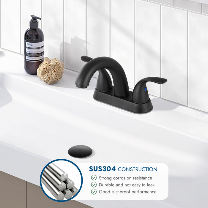 4 ”Centerset Bathroom Lavatory Faucet Deck Mount 2 Handles Bathroom Sink Faucet Mixer Tap with Deck Plate Pop up Drain and Water Supply Hoses