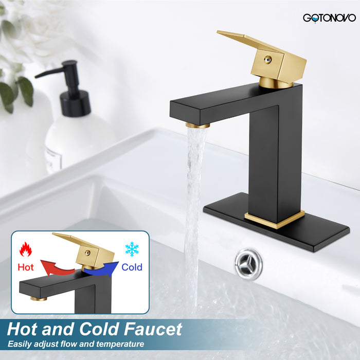 gotonovo Bathroom Sink Faucet Single Handle 1 Hole One Lever Stainless Steel SUS304 Commercial Deck Mount Lavatory Mixer Tap Include Pop Up Drain and Cover Plate