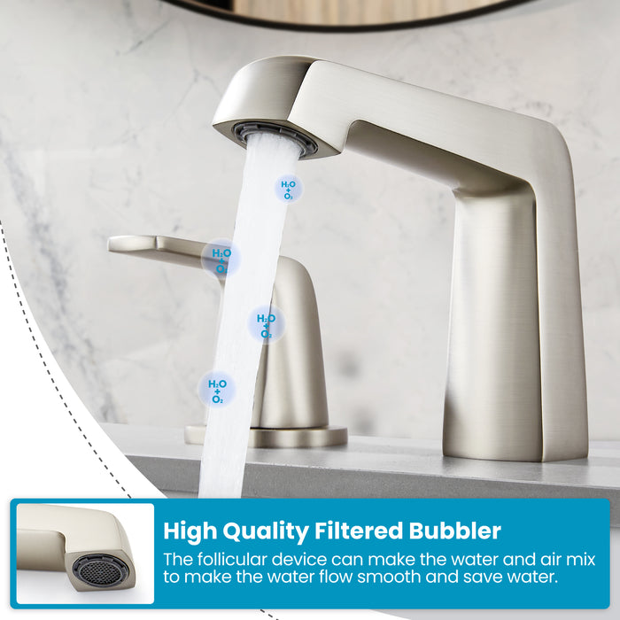 gotonovo Bathroom Sink Faucet 3 Holes 2 Handles Widespread 8 Inch Bathroom Faucet with Pop Up Drain Hot Cold Water Supply Lines Lavatory Vanity Mixer Tap, Thick Style