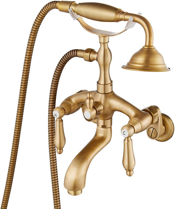 gotonovo Vintage Clawfoot Tub Faucet 3 3/8 Wall Mounted With Handheld Shower Sprayer with Tub Spout Double Level Handle Hot and Cold Water Mixer Shower Faucet Set