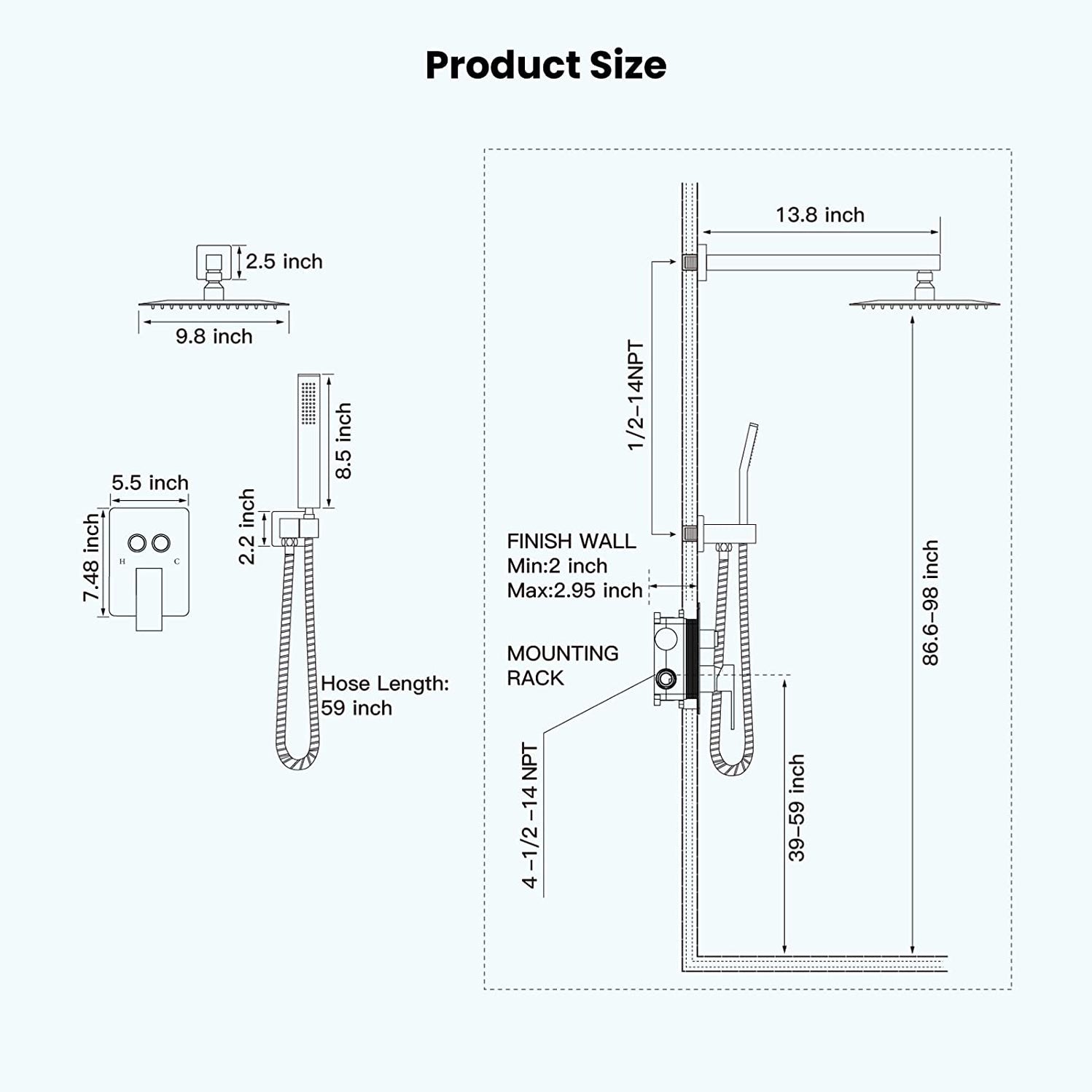 gotonovo Push Button Rain Shower System Rainfall Shower Head with Hand
