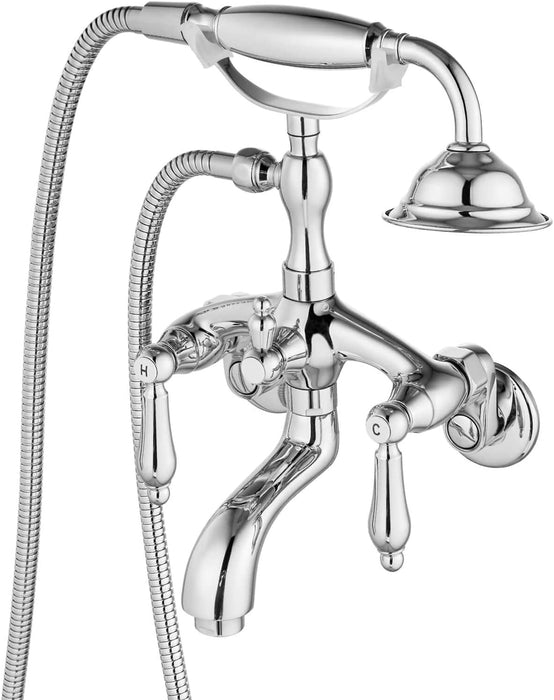 gotonovo Vintage Clawfoot Tub Faucet 3 3/8 Wall Mounted With Handheld Shower Sprayer with Tub Spout Double Level Handle Hot and Cold Water Mixer Shower Faucet Set