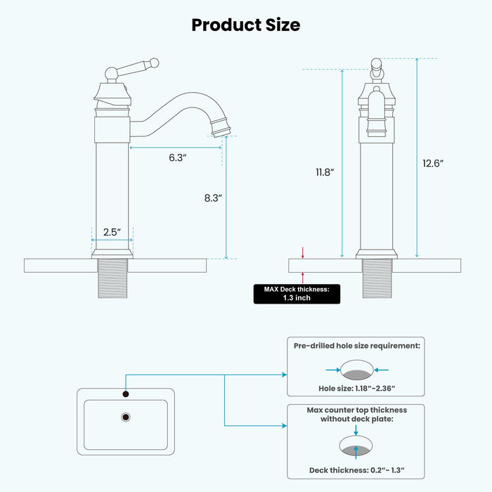 Brass Single Handle Bathroom Sink Faucet Brass Long Reach Bathroom Faucet Mixer Tap with Pop Up Drain Included Hot and Cold Water Hose