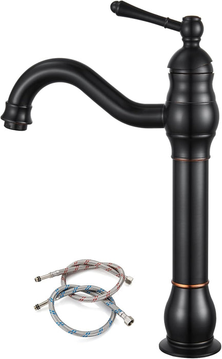 gotonovo Bathroom Vessel Sink Faucet Single Handle Lavatory Vanity Mixer Bar Tap with Pop Up Drain Tall Spout Single Hole Deck Mount