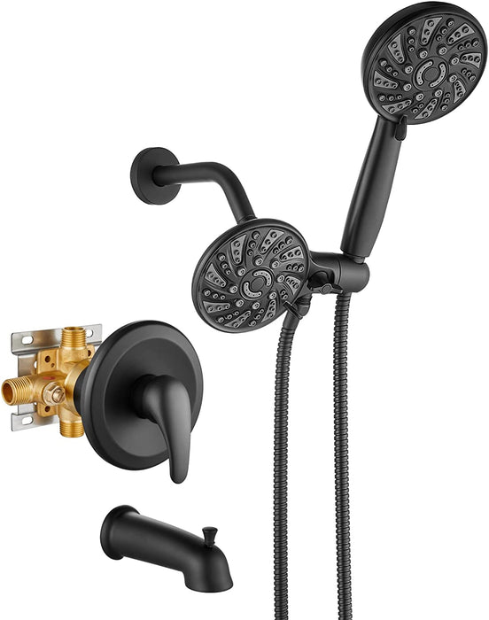 gotonovo 3-way Water Diverter Dual 2 in 1 Shower Head Combo Shower System with 5 Functions Adjustable Handheld Showerhead and Tub Spout Shower Faucet Set(Rough In Valve Included)