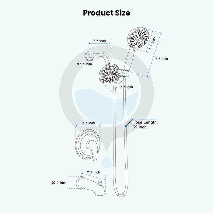 gotonovo 3-way Water Diverter Dual 2 in 1 Shower Head Combo Shower System with 5 Functions Adjustable Handheld Showerhead and Tub Spout Shower Faucet Set(Rough In Valve Included)