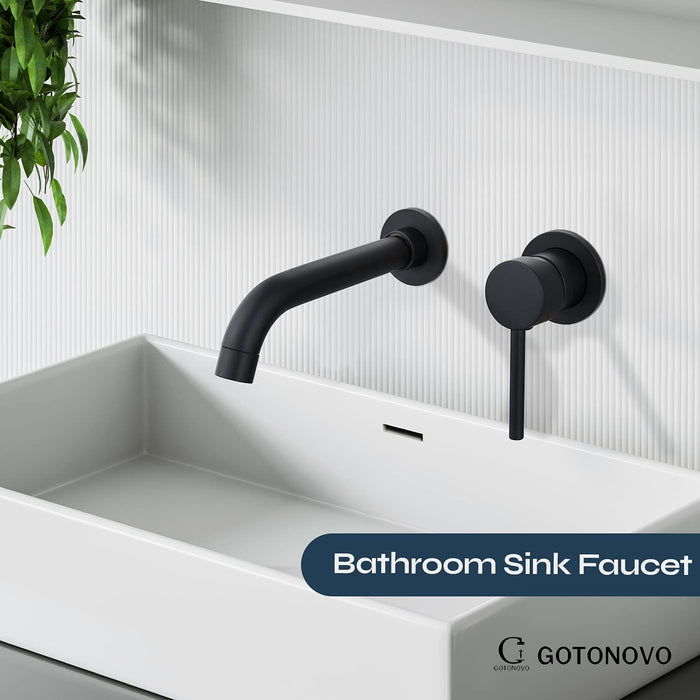 gotonovo Wall Mounted Bathroom Faucet Rough in Valve Included Matte Black Bathroom Sink Faucet Single Lever Handle