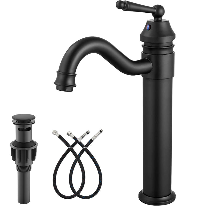 Brass Single Handle Bathroom Sink Faucet Brass Long Reach Bathroom Faucet Mixer Tap with Pop Up Drain Included Hot and Cold Water Hose