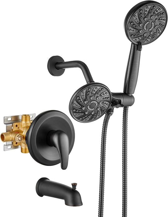 gotonovo 3-way Water Diverter Dual 2 in 1 Shower Head Combo Shower System with 5 Functions Adjustable Handheld Showerhead and Tub Spout Shower Faucet Set(Rough In Valve Included)