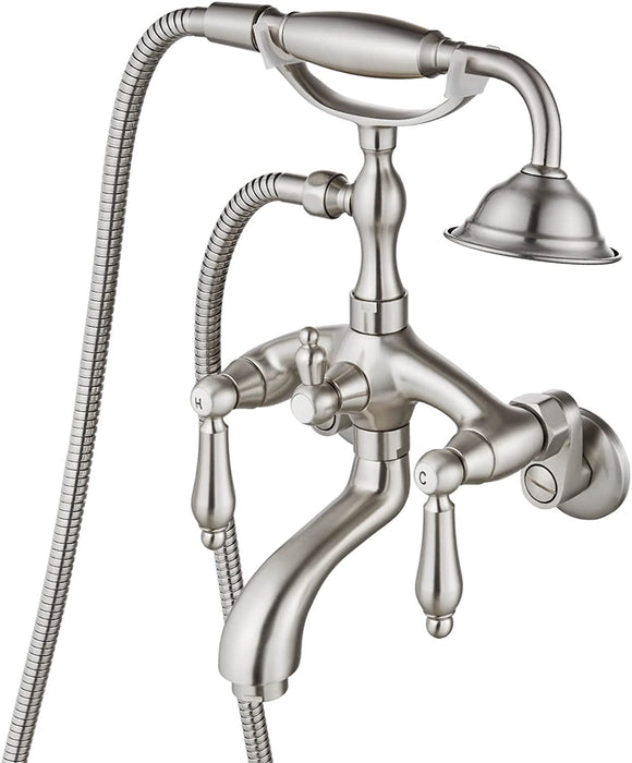 gotonovo Vintage Clawfoot Tub Faucet 3 3/8 Wall Mounted With Handheld Shower Sprayer with Tub Spout Double Level Handle Hot and Cold Water Mixer Shower Faucet Set