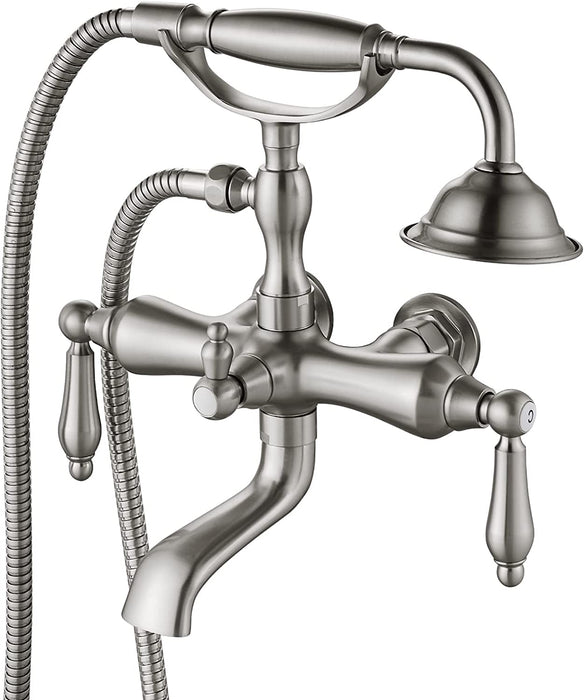 gotonovo Vintage Clawfoot Tub Faucet 3 3/8 Wall Mounted With Handheld Shower Sprayer with Tub Spout Double Level Handle Hot and Cold Water Mixer Shower Faucet Set