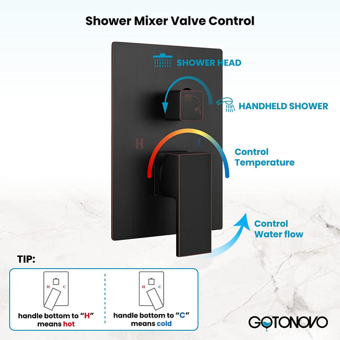 gotonovo Ceiling Mount Rainfall Shower System with Square Shower Head with Handheld shower and Pressure Balance Shower Valve Kit Luxury Rain Mixer Shower Combo Set Bathroom