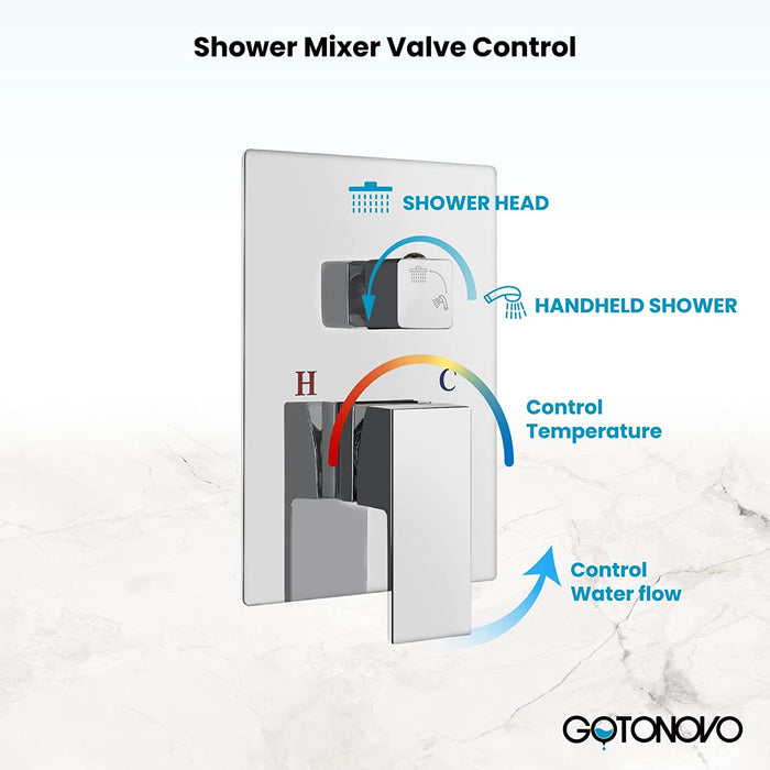 gotonovo Ceiling Mount Rainfall Shower System with Square Shower Head with Handheld shower and Pressure Balance Shower Valve Kit Luxury Rain Mixer Shower Combo Set Bathroom