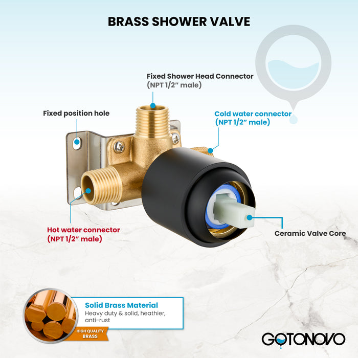 gotonovo Shower Faucet Set Bathroom Shower Head and Handle Set Complete 6 Settings 6 inch Rainfall Shower Head Kit High Pressure Shower System Combo Shower Trim Kit with Valve