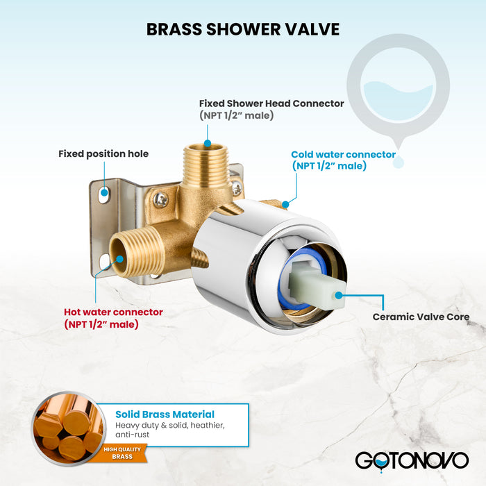 gotonovo Shower Faucet Set Bathroom Shower Head and Handle Set Complete 6 Settings 6 inch Rainfall Shower Head Kit High Pressure Shower System Combo Shower Trim Kit with Valve