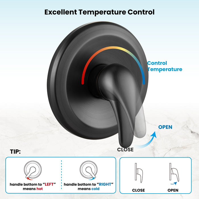 gotonovo Shower Faucet Set Bathroom Shower Head and Handle Set Complete 6 Settings 6 inch Rainfall Shower Head Kit High Pressure Shower System Combo Shower Trim Kit with Valve