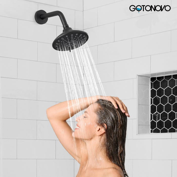 gotonovo Shower Faucet Set Bathroom Shower Head and Handle Set Complete 6 Settings 6 inch Rainfall Shower Head Kit High Pressure Shower System Combo Shower Trim Kit with Valve