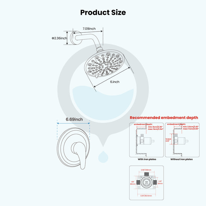 gotonovo Shower Faucet Set Bathroom Shower Head and Handle Set Complete 6 Settings 6 inch Rainfall Shower Head Kit High Pressure Shower System Combo Shower Trim Kit with Valve