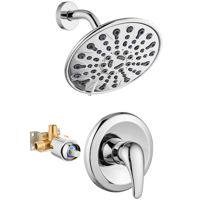 gotonovo Shower Faucet Set Bathroom Shower Head and Handle Set Complete 6 Settings 6 inch Rainfall Shower Head Kit High Pressure Shower System Combo Shower Trim Kit with Valve