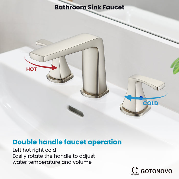 gotonovo Bathroom Sink Faucet 3 Holes 2 Handles Widespread 8 Inch Bathroom Faucet with Pop Up Drain Hot Cold Water Supply Lines Lavatory Vanity Mixer Tap, Thin Style