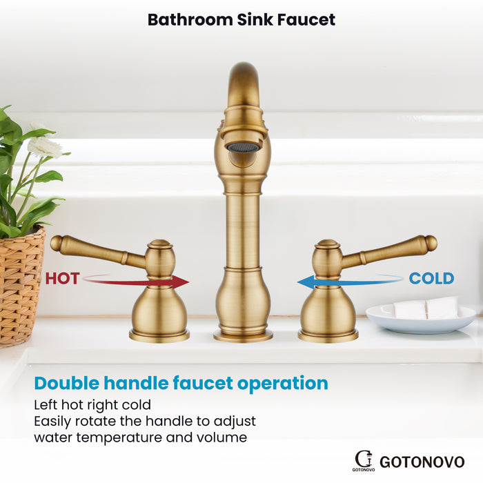 gotonovo 8 Inch Widespread Bathroom Faucets for Sink 3 Hole 2 Lever Handle Deck Mount with Pop Up Drain Hot and Cold Water Supply Lines