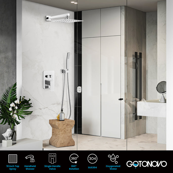 gotonovo Shower Faucet Set Push Button Diverter Rainfall Shower Head and Handheld Set Bathroom System Wall Mounted