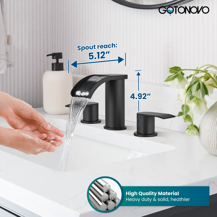 gotonovo 8 inch Waterfall Widespread Bathroom Faucet Set Bathroom Sink Faucet 3 Hole 2 Handle Vanity Lavatory Deck Mount with Pop Up Drain and Water Supply Lines