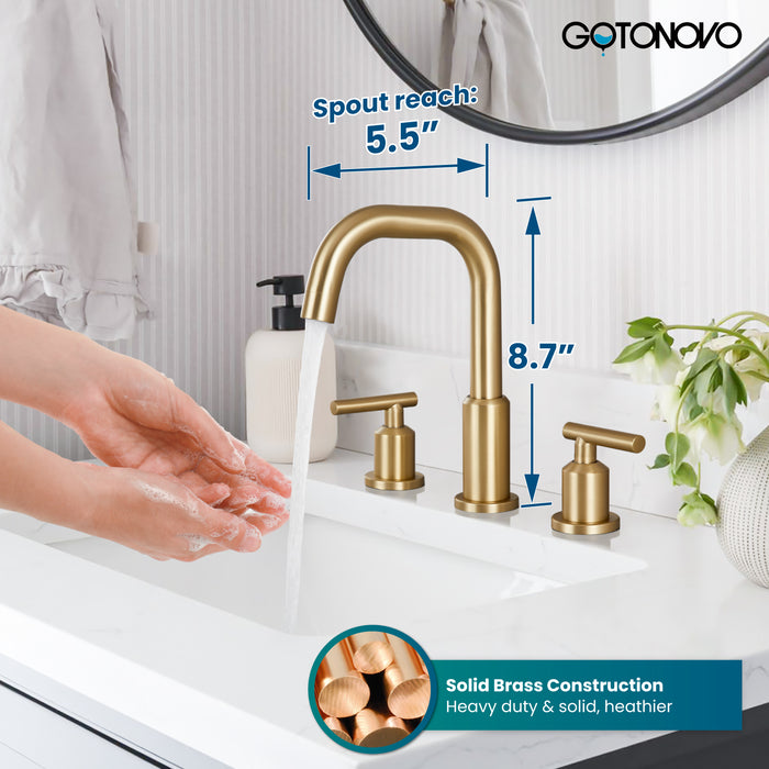 gotonovo 8 Inch Widespread Bathroom Sink Faucet 3 Hole 2 Handles Lavatory Basin with Pop Up Drain with Hot and Cold Mixer Valves Vintage