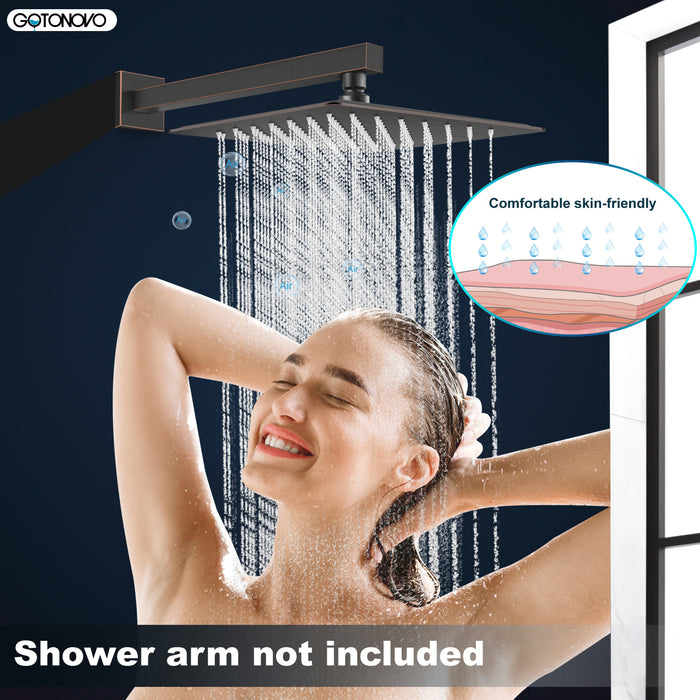 gotonovo Rainfall Shower Head 10 Inch Stainless Steel Square Rainfall  High Pressure Bath Rain Showerhead 1/16" Ultra Thin Waterfall Full Body Coverage with Silicone Nozzle