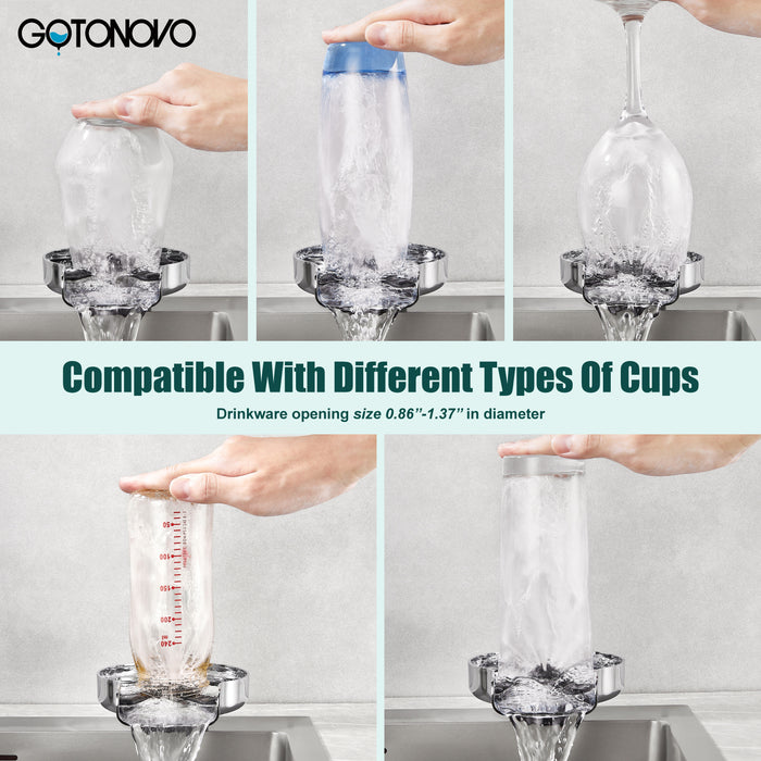 gotonovo Glass Rinser Cup Washer For Sink, Kitchen Bar Glass Washer Bottle Washer SUS304 Stainless Steel, Automatic Kitchen Sink Accessories for Wash Glass Cup Wine Cup