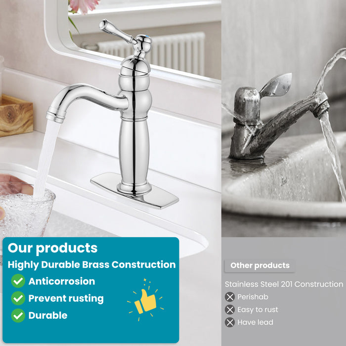 gotonovo Bathroom Bowl Sink Faucet Lavatory Vanity Mixer Bar Tap One Lever Handle One hole Deck Mount RV Bathroom Sink Faucet Basin Hose Metal Pop Up Drain With Overflow 360° Swivel