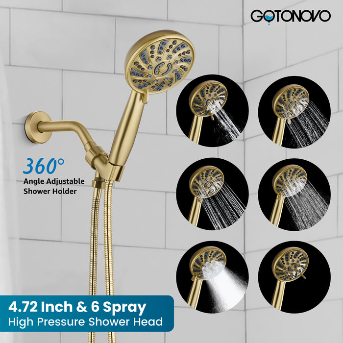 gotonovo Bathroom Shower Head Kit High Pressure Valve Combo System Shower Faucet 6 Modes ABS Handheld Spray Shower Trim Kit Valve Included Single Shower Head