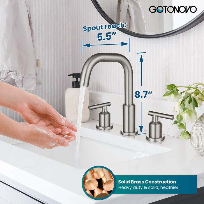 gotonovo 8 Inch Widespread Bathroom Sink Faucet 3 Hole 2 Handles Lavatory Basin with Pop Up Drain with Hot and Cold Mixer Valves Vintage