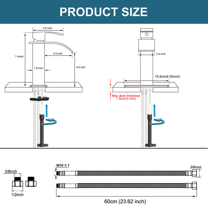 gotonovo Waterfall Bathroom Sink Faucet Single Hole 1 Handle Lavatory Vanity Faucet with Deck Plate Deck Mount Hot & Cold Water Mixer Tap