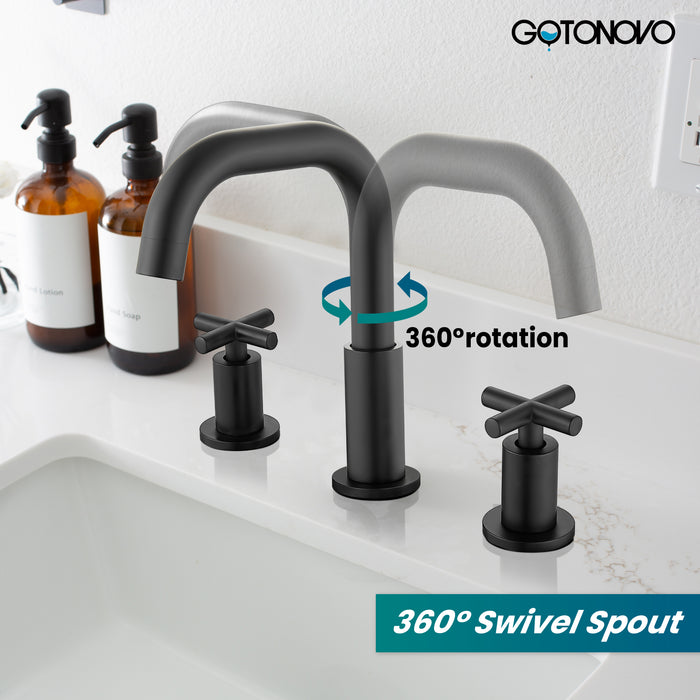 gotonovo 8 inch Widespread 3 Hole Bathroom Sink Faucet,2 Cross Handle Vanity Faucet Deck Mount Basin for Bathroom Sink 360° Swivel Spout with Pop Up Drain