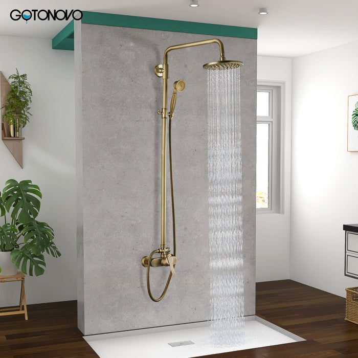 gotonovo Exposed Pipe Shower Kit 8” Rainfall Shower Head System Set One Handle with Hand Held Spray Bathroom Shower Faucet Adjustable Showerhead Bar
