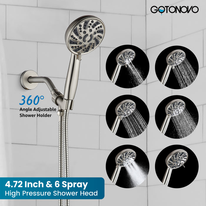 gotonovo Bathroom Shower Head Kit High Pressure Combo System Shower Faucet 6 Modes ABS Handheld Spray Shower Trim Kit Valve Included Shower Head and Handle Set
